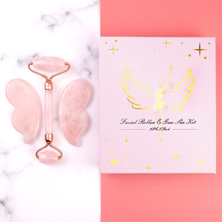 The Rose Quartz Ritual - Exquisite Dusk Pink Crystal Jade Roller and Gua Sha Set