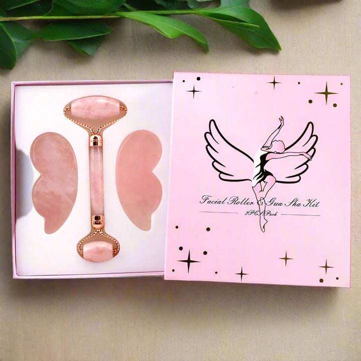 The Rose Quartz Ritual - Exquisite Dusk Pink Crystal Jade Roller and Gua Sha Set