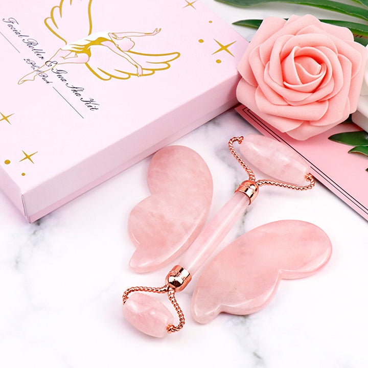 The Rose Quartz Ritual - Exquisite Dusk Pink Crystal Jade Roller and Gua Sha Set