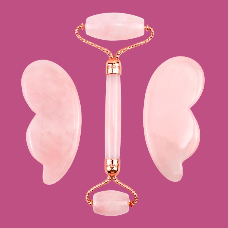 The Rose Quartz Ritual - Exquisite Dusk Pink Crystal Jade Roller and Gua Sha Set